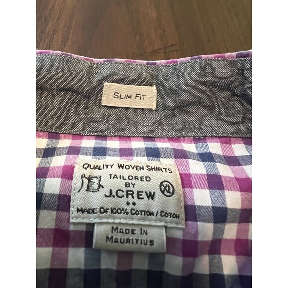 J.Crew Button Down Men's Shirt Slim Fit Blue Purple Plaid Gingham XL Business - Picture 3 of 6